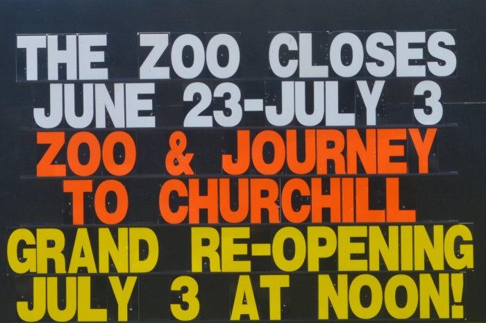 While I was waiting for the bus to pick me up I noticed this sign reminding everyone driving by about the zoo closure and Grand re-opening. 